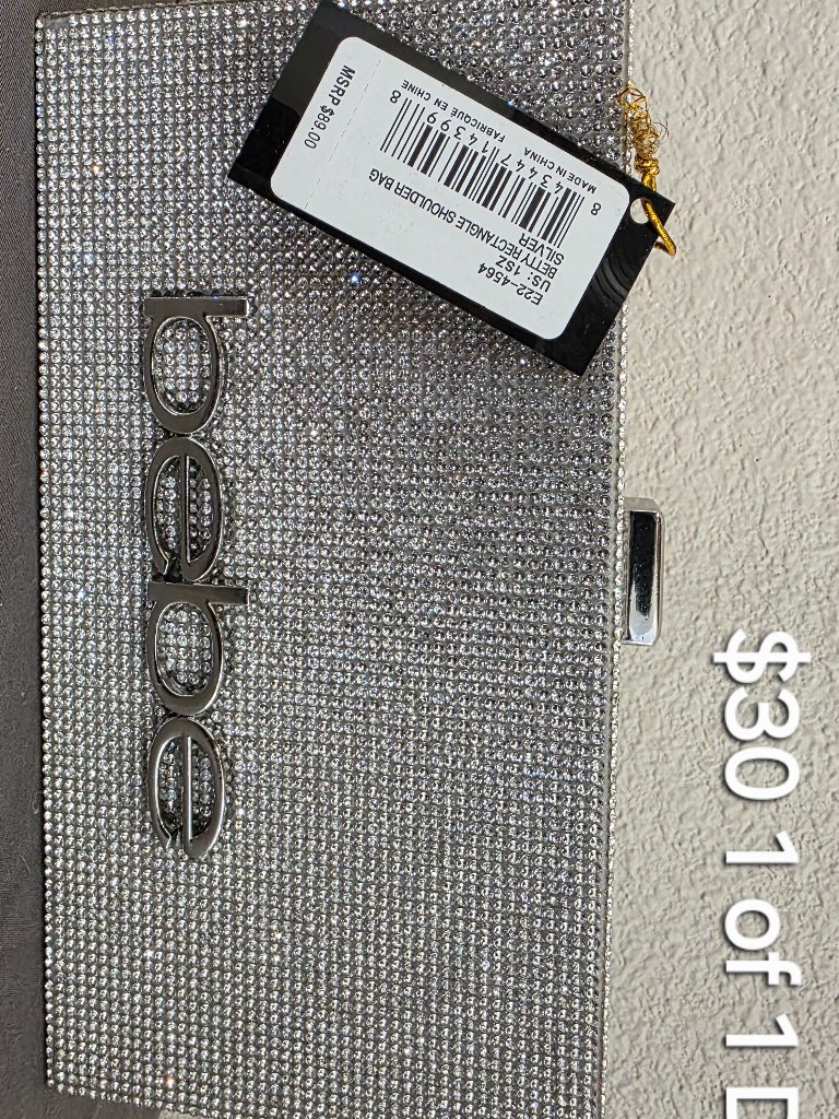 Bebe Betty Retangle Sholder Bag- Silver